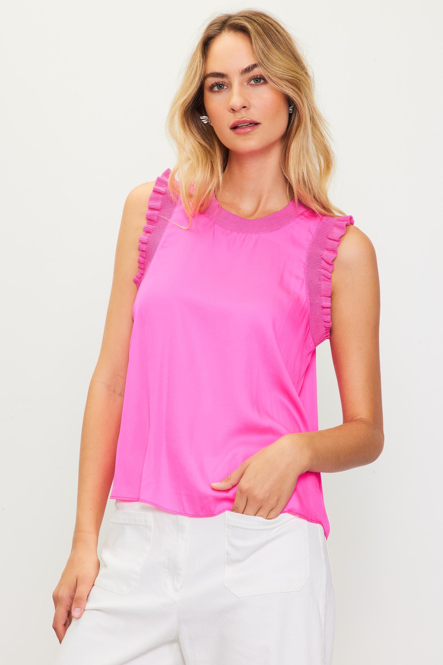 Ruffle Contrast Sleeve Top