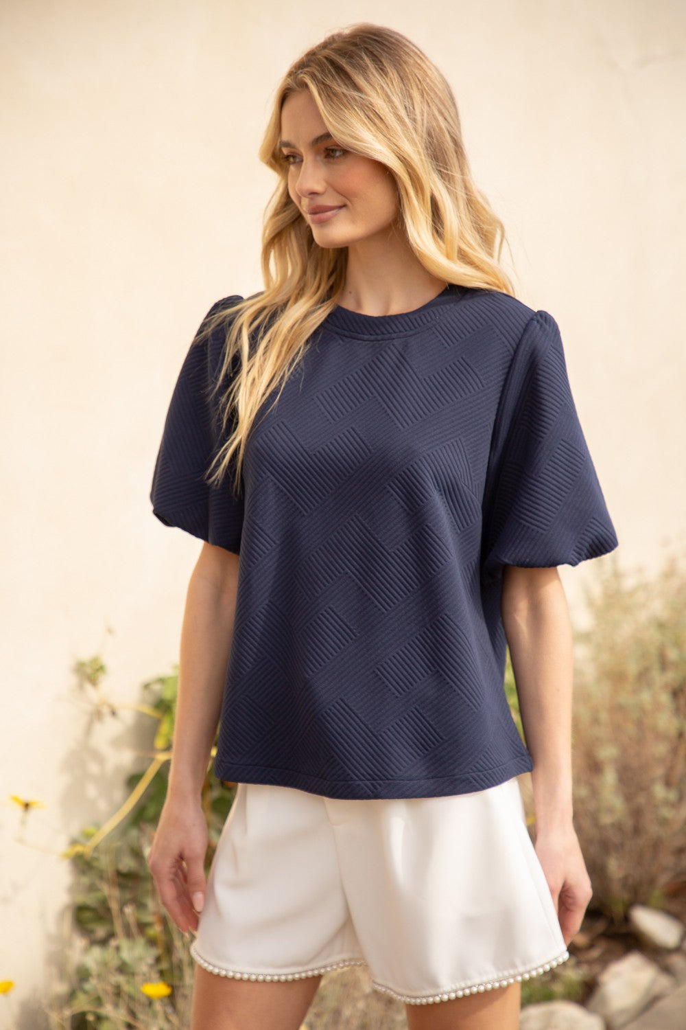 Bubble Short Sleeve Textured Knit Top