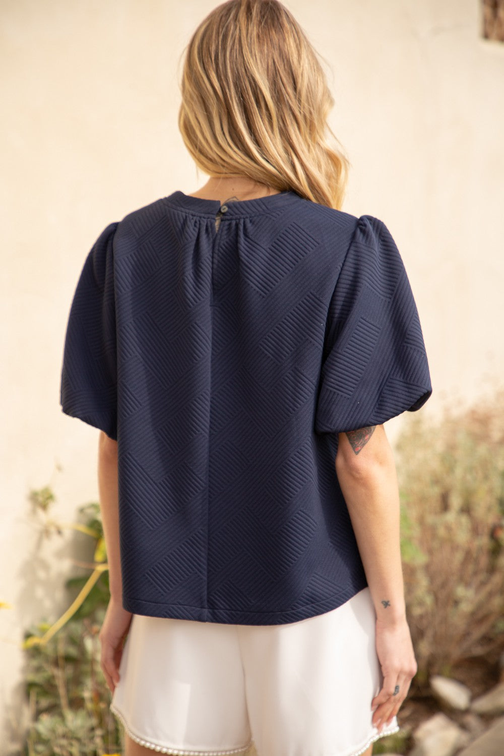 Bubble Short Sleeve Textured Knit Top