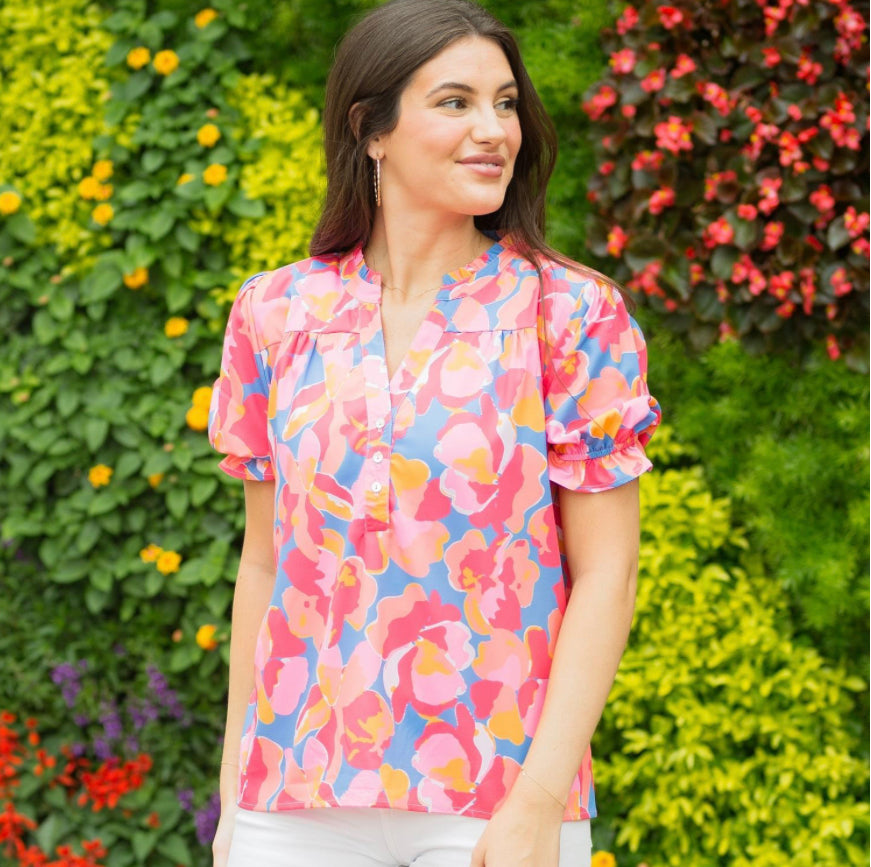 Sutton Falling Poppies Coral Top