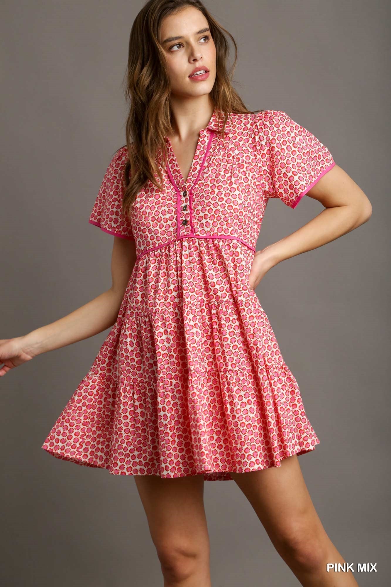 Floral V-neck Tiered Dress