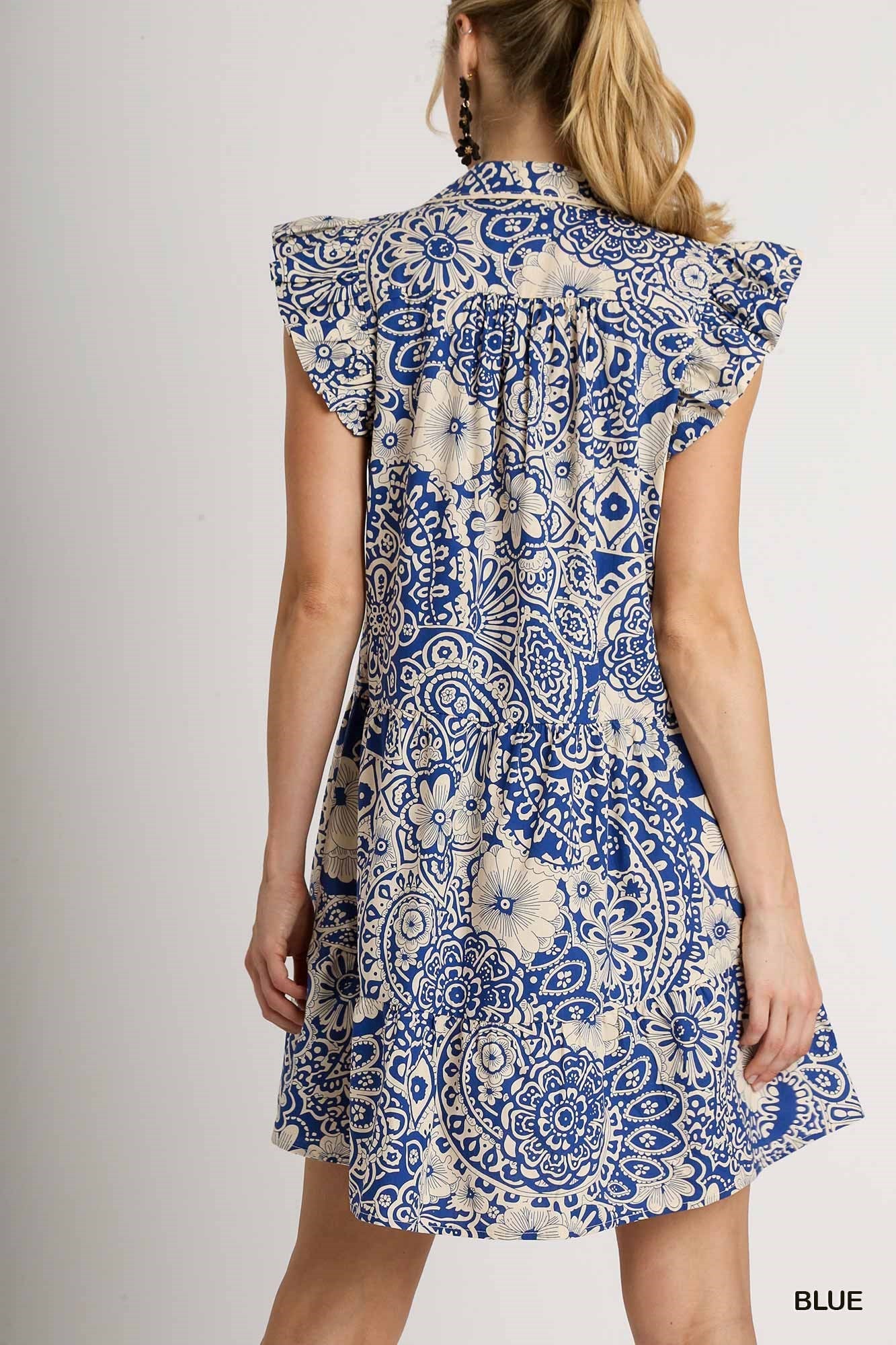 V-neck Babydoll Dress with Ruffle Sleeve