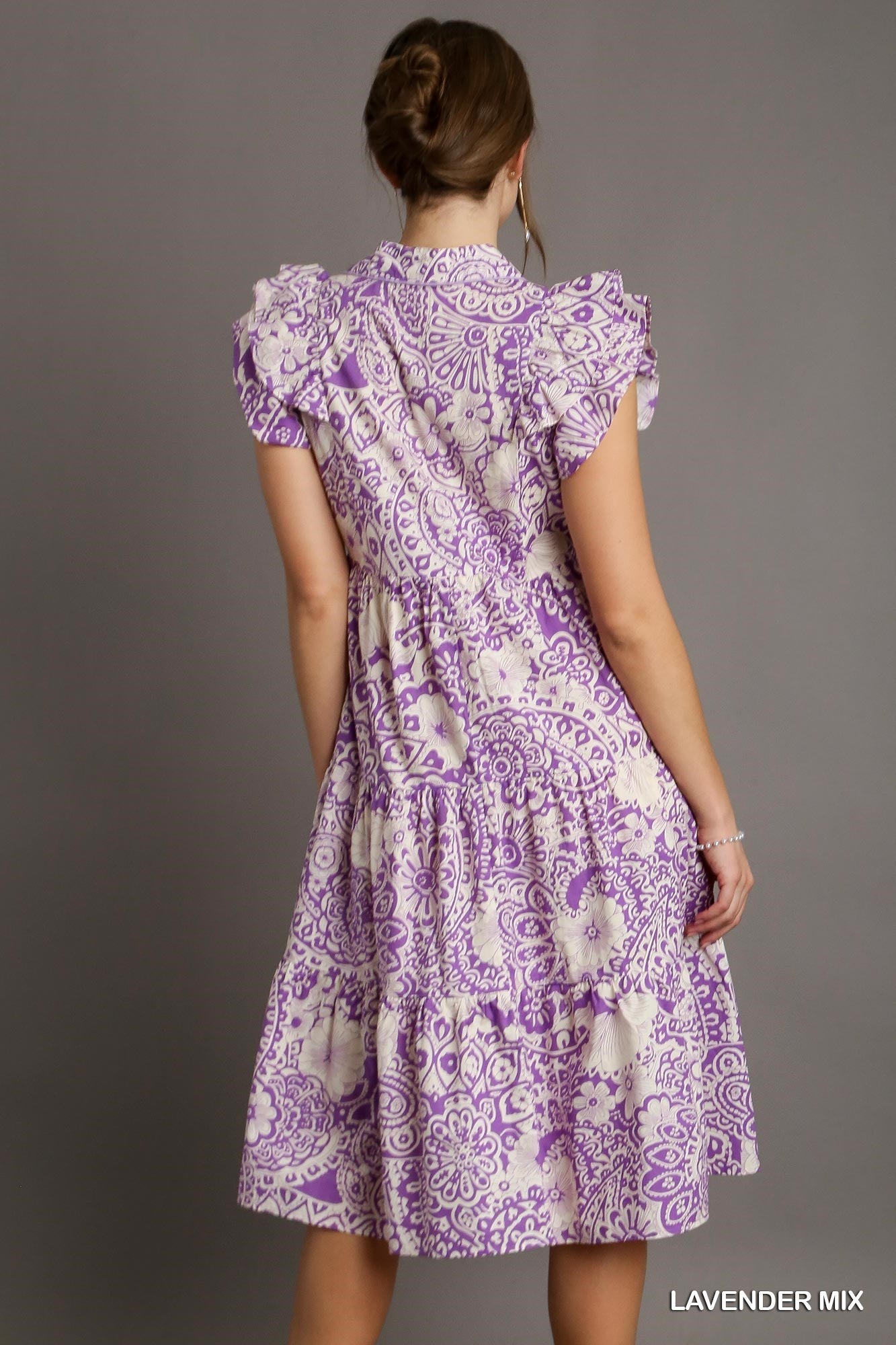 Paisley Collared Tiered Midi Dress