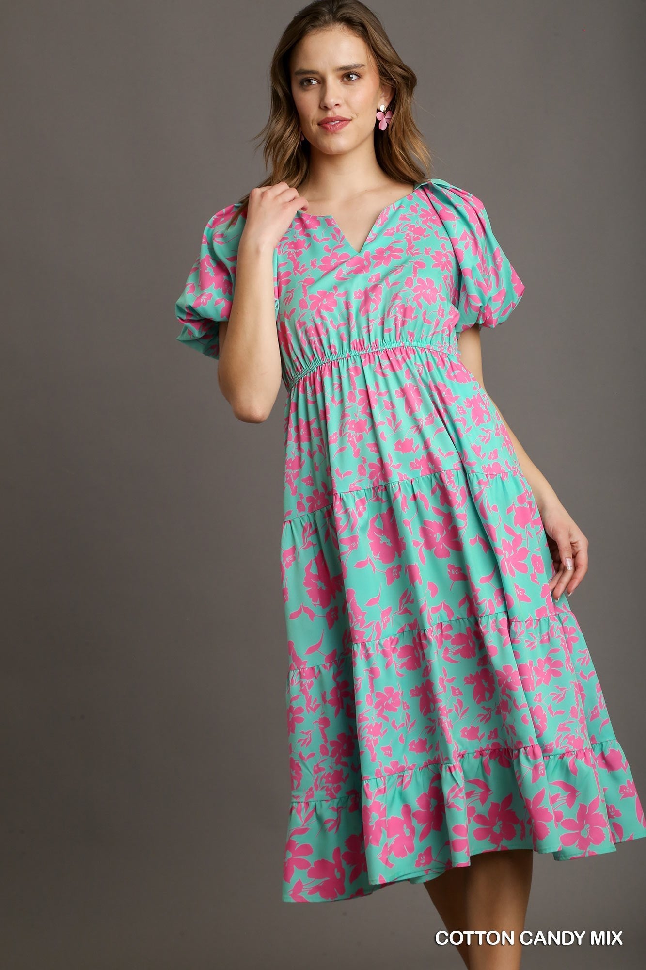 Floral Puff Sleeve Midi Dress