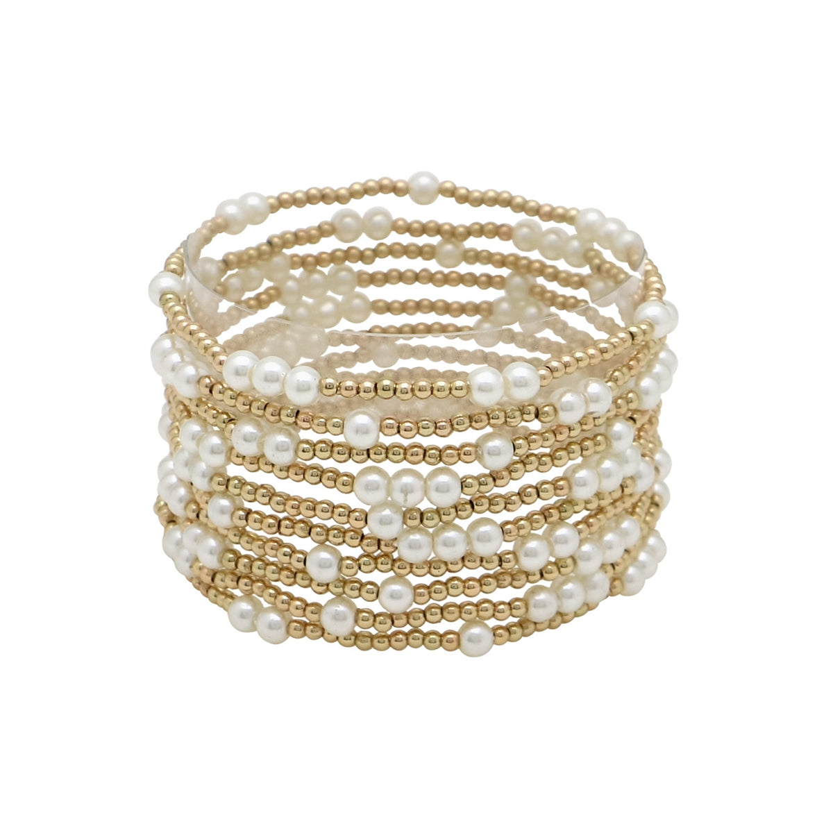 Gold Beaded & Pearl Set Of 10 Bracelets