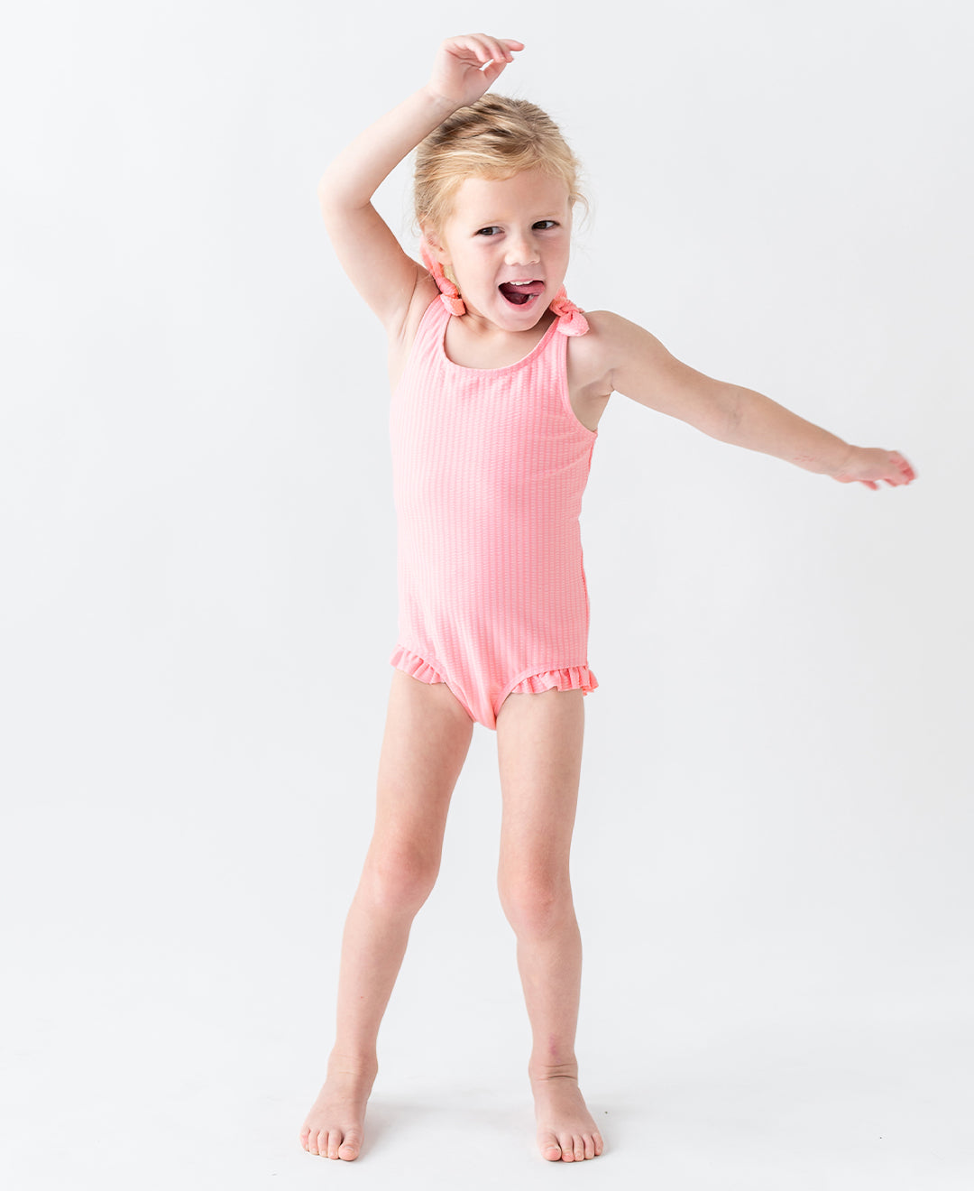 Tie Shoulder One-Piece Pink