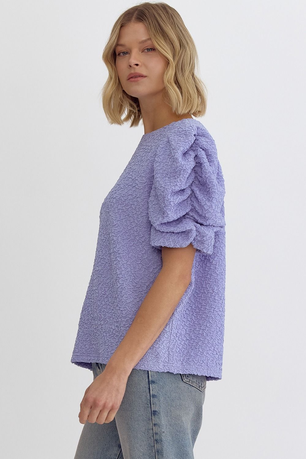Textured Ruched Sleeve Top