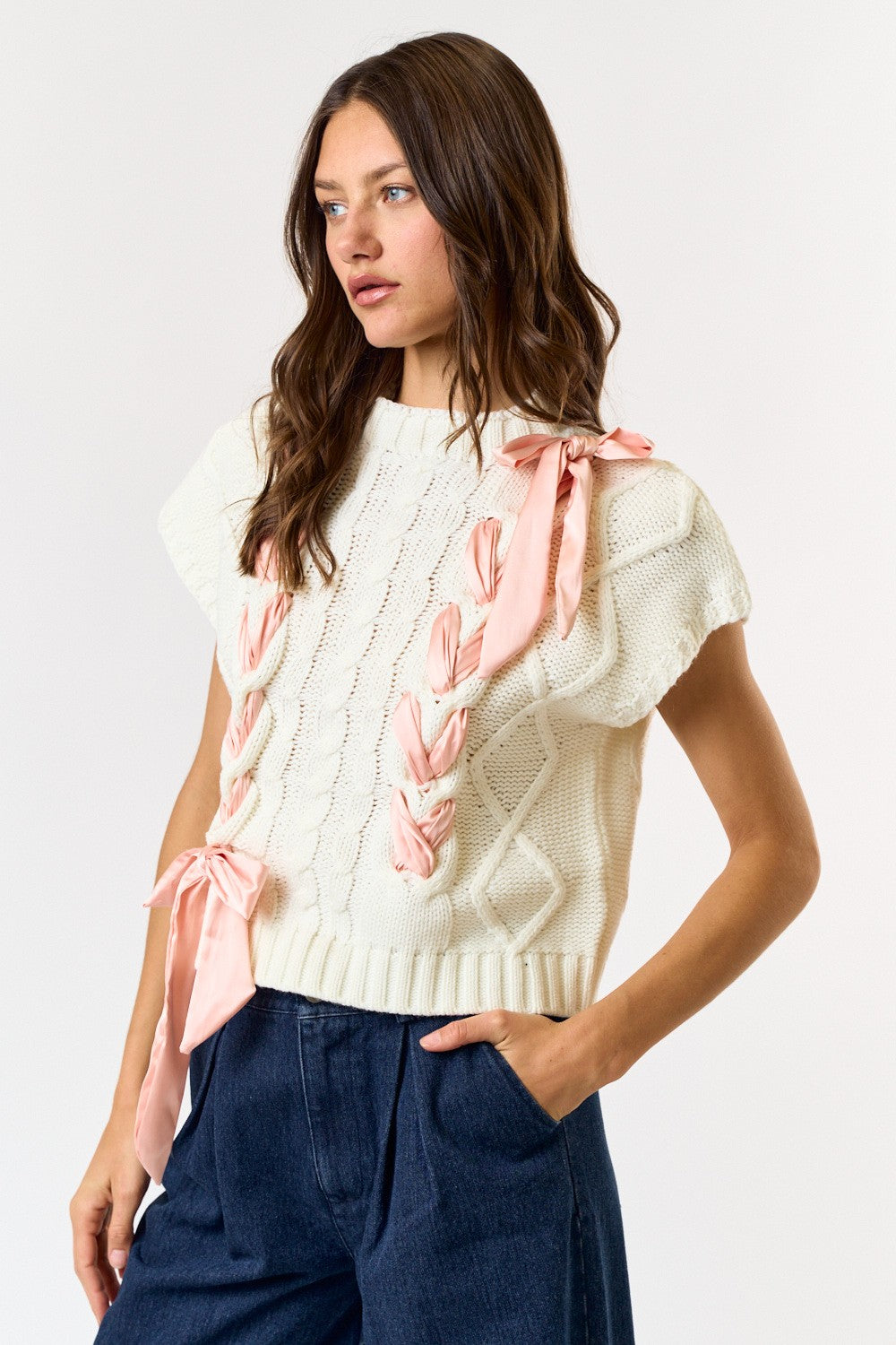 Sweater Vest With Satin Ribbon