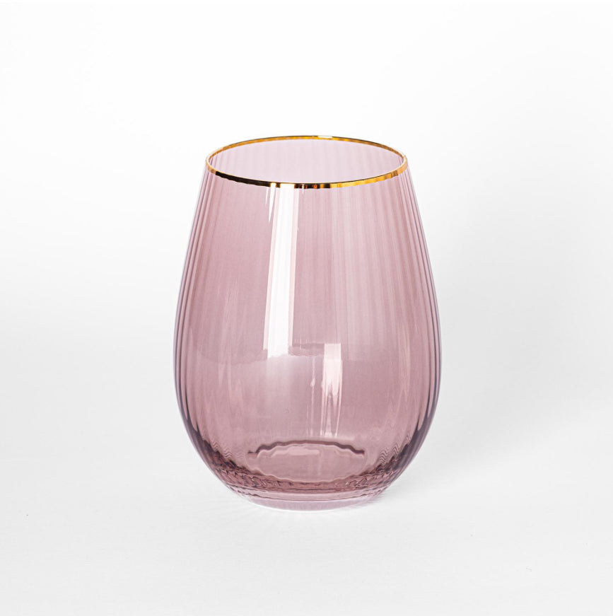 Ribbed Mauve Stemless Wine Glass