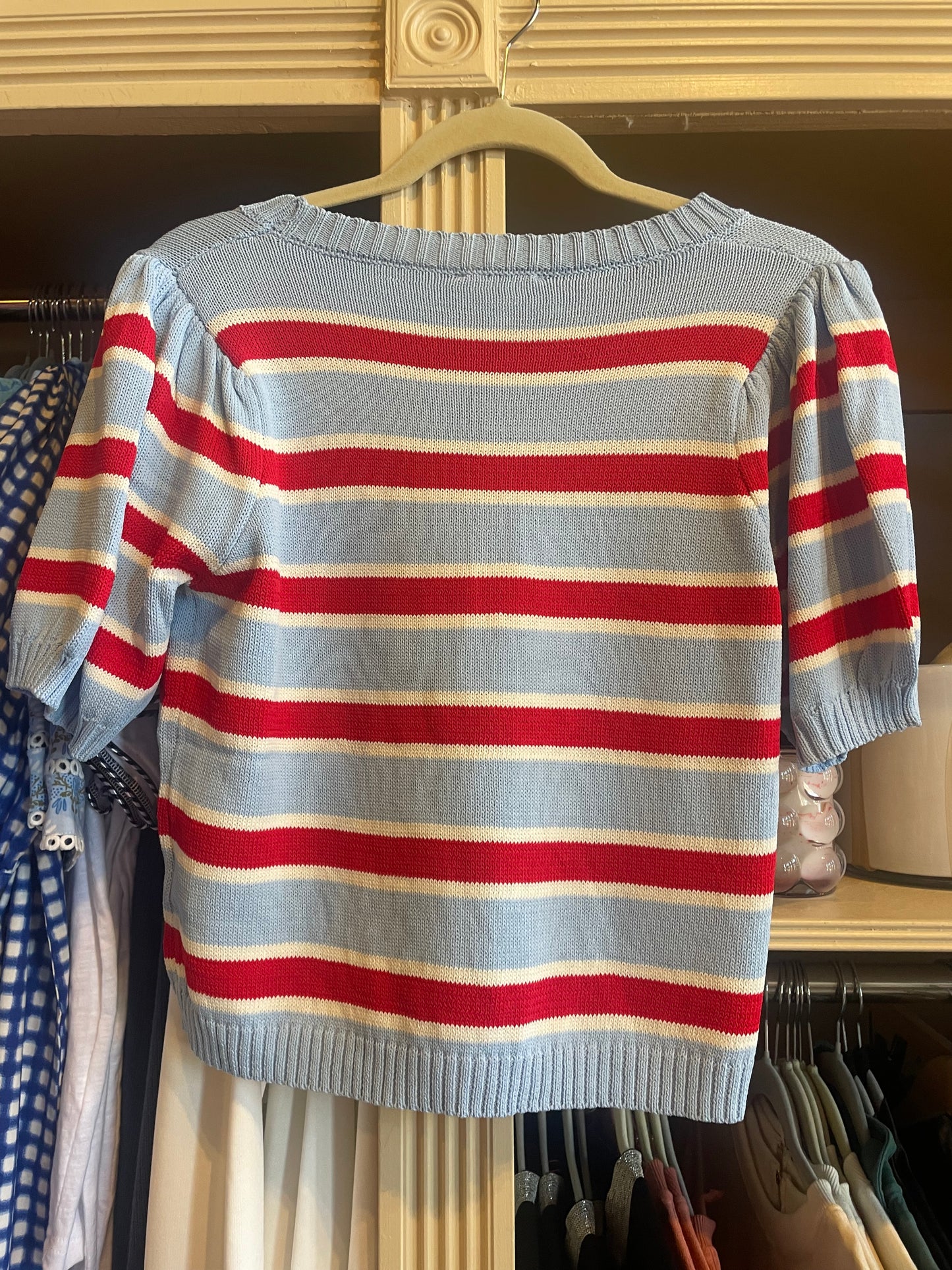 Blue and red striped sweater