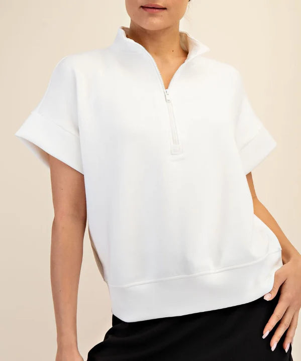 White Scuba Quarter Zip Top
