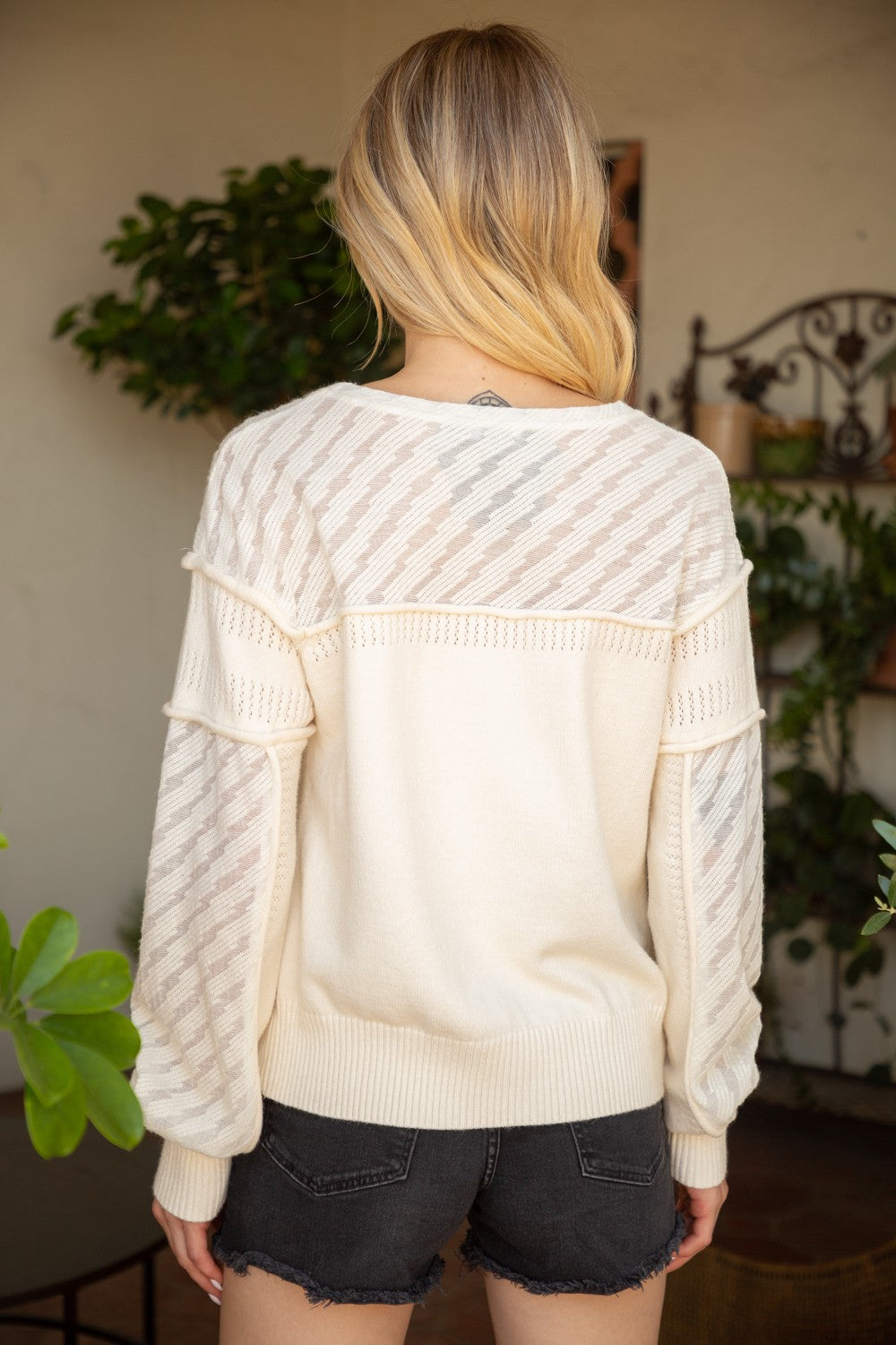 Textured Yoke Knit Top