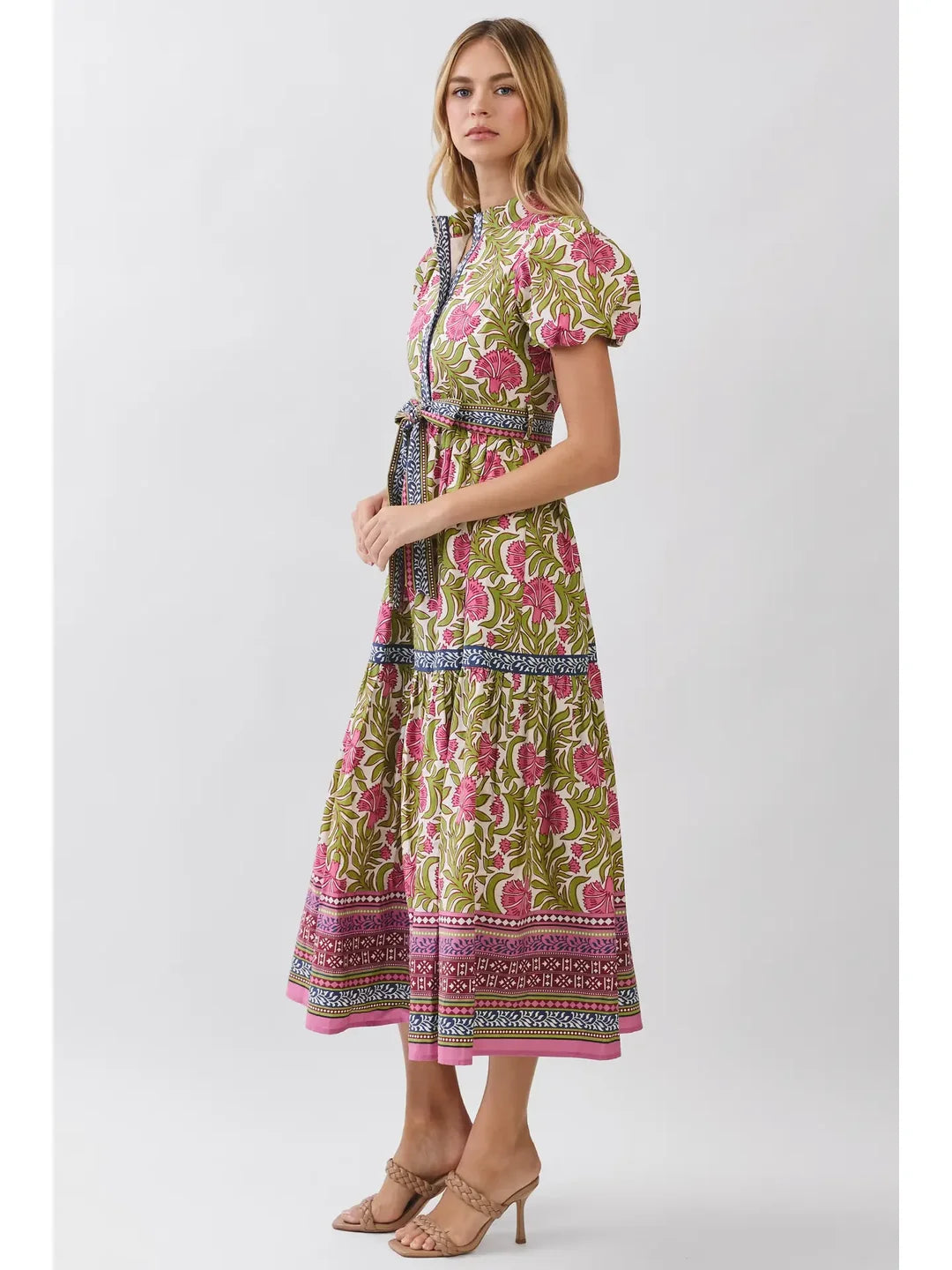 Pattern Button Tie Dress