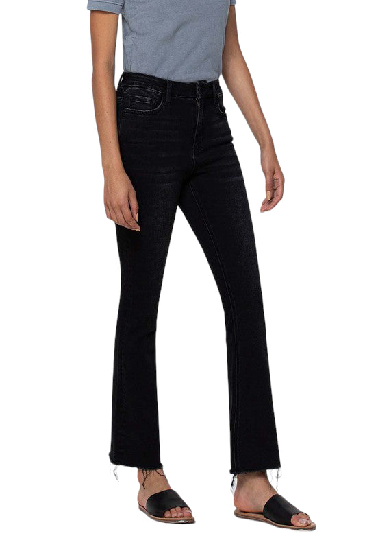High Rise Raw Hem Kick Flare Jeans