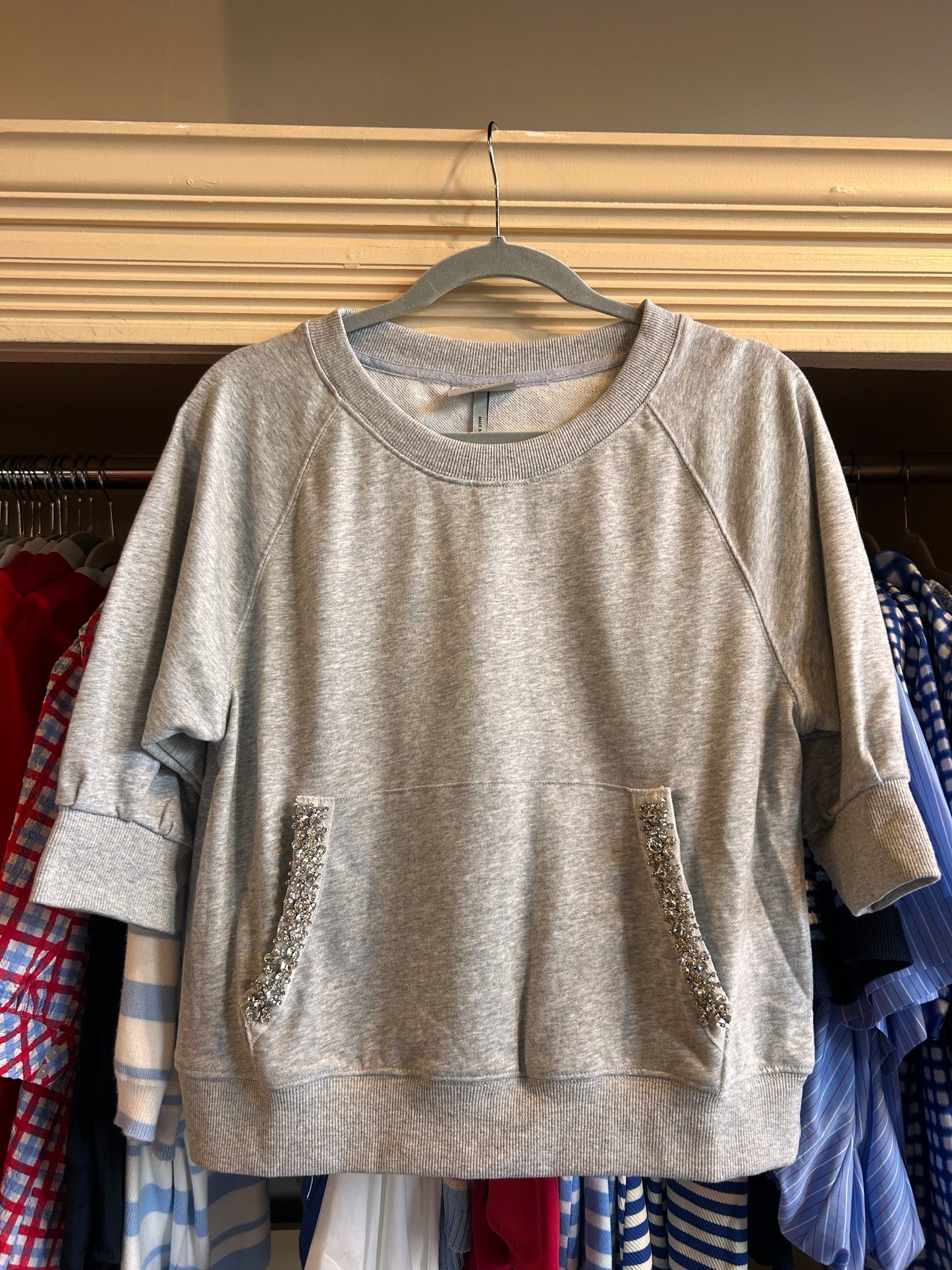 Crop Sleeve Crew w/ Rhinestone Detail