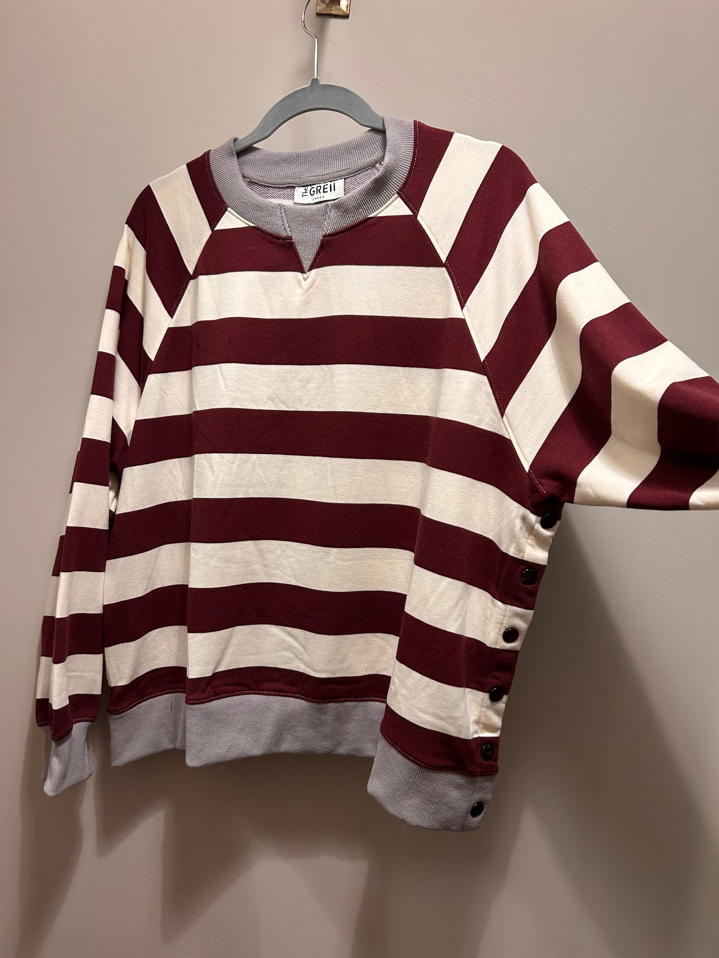 Striped Crimson and Heather Grey Crewneck