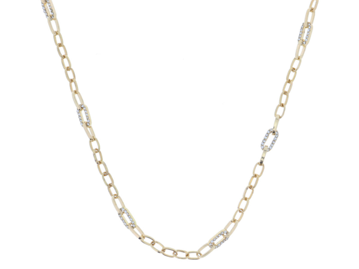 Gold Oval Link Chain with Crystal Embellished Link Stations
