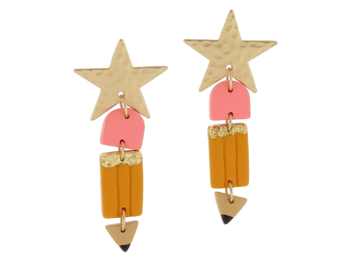 pencil w/ eraser & star earrings