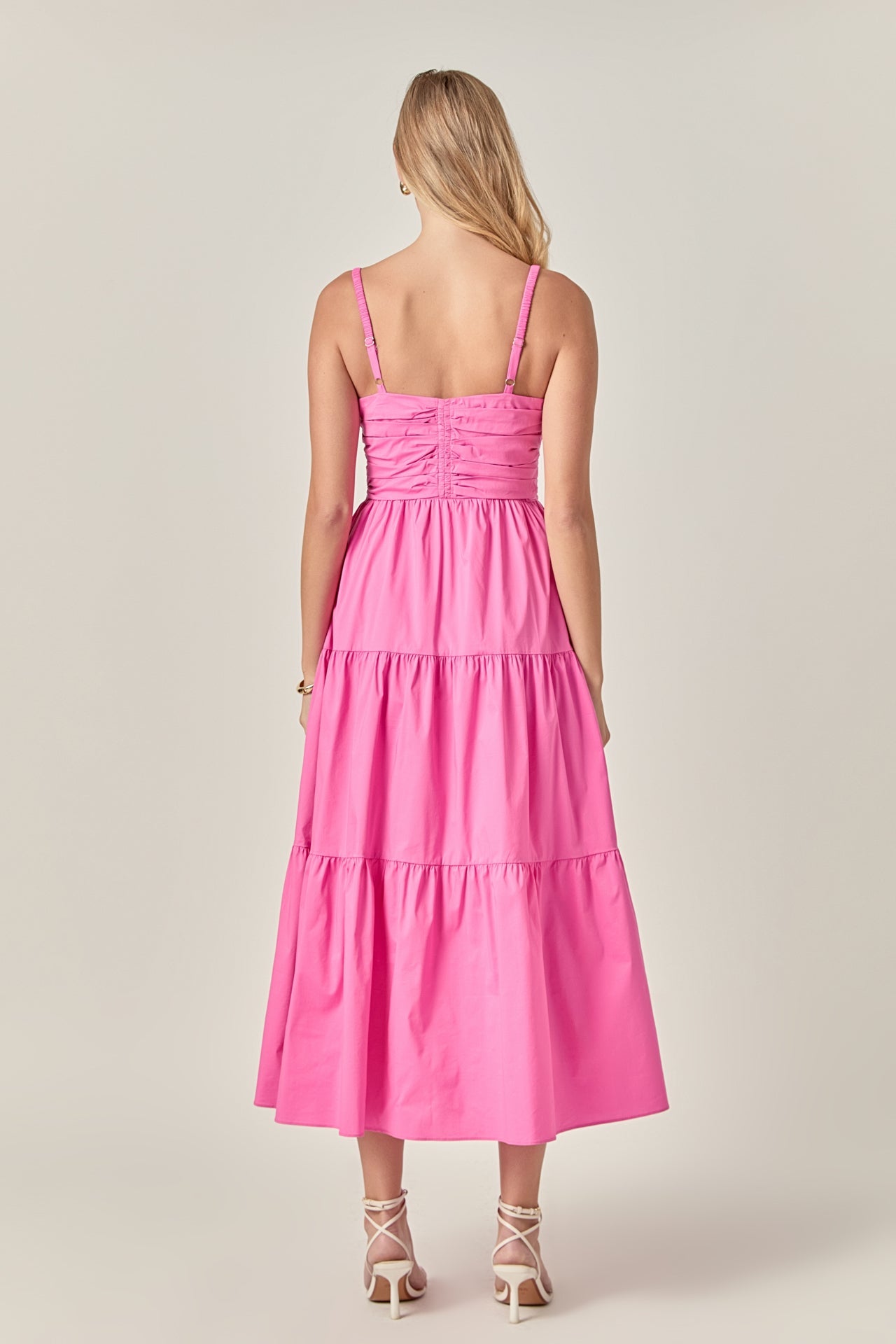 Pink Ruched Midi Dress