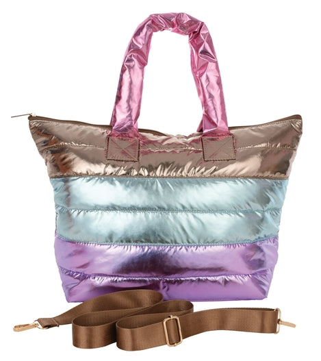 Icy Color Block Puffer Overnight Bag