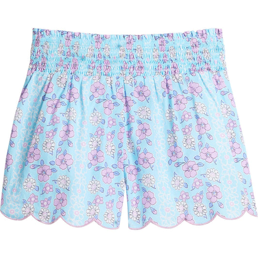 Scallop Shorts - Floral Aqua