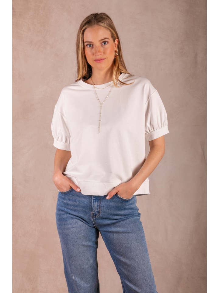 Round Neck Short Bubble Sleeve Top