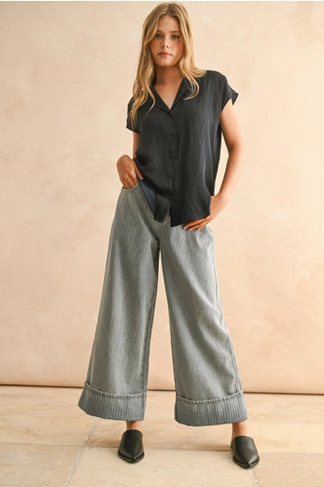 Button down cap sleeve blouse