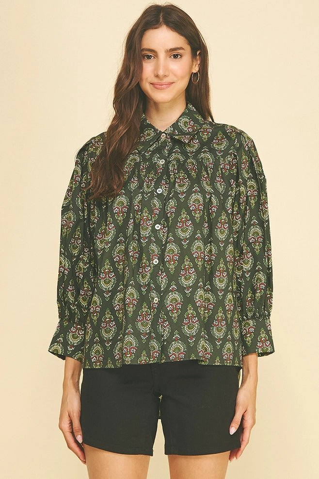 Geometric Print Button Down Shirt