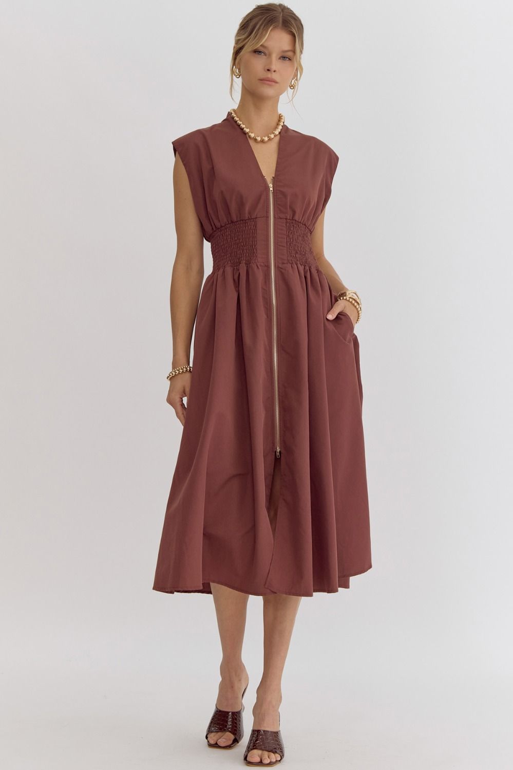 Brown Midi Dress Smock at Zipper