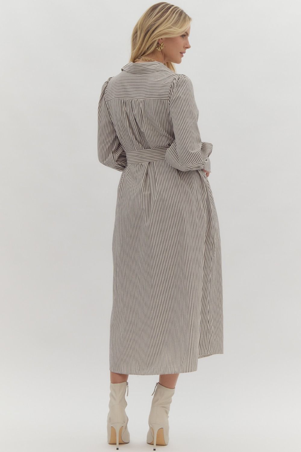 Stripe belted midi dress
