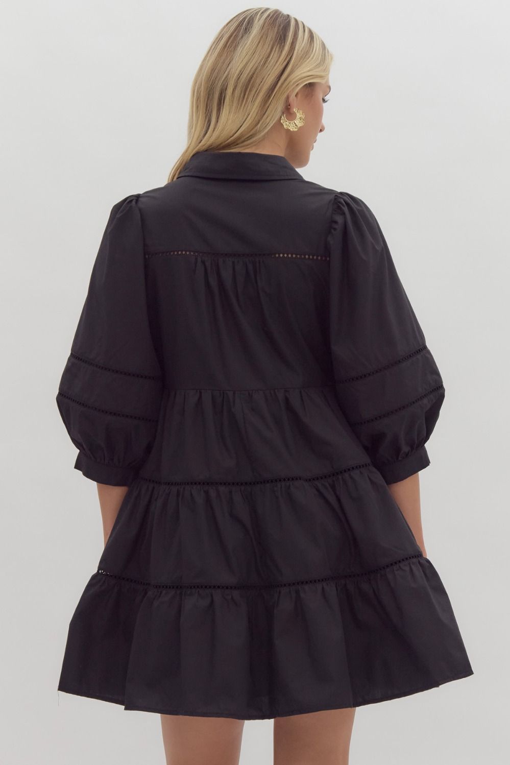 Collared Button Down Dress w/Lace