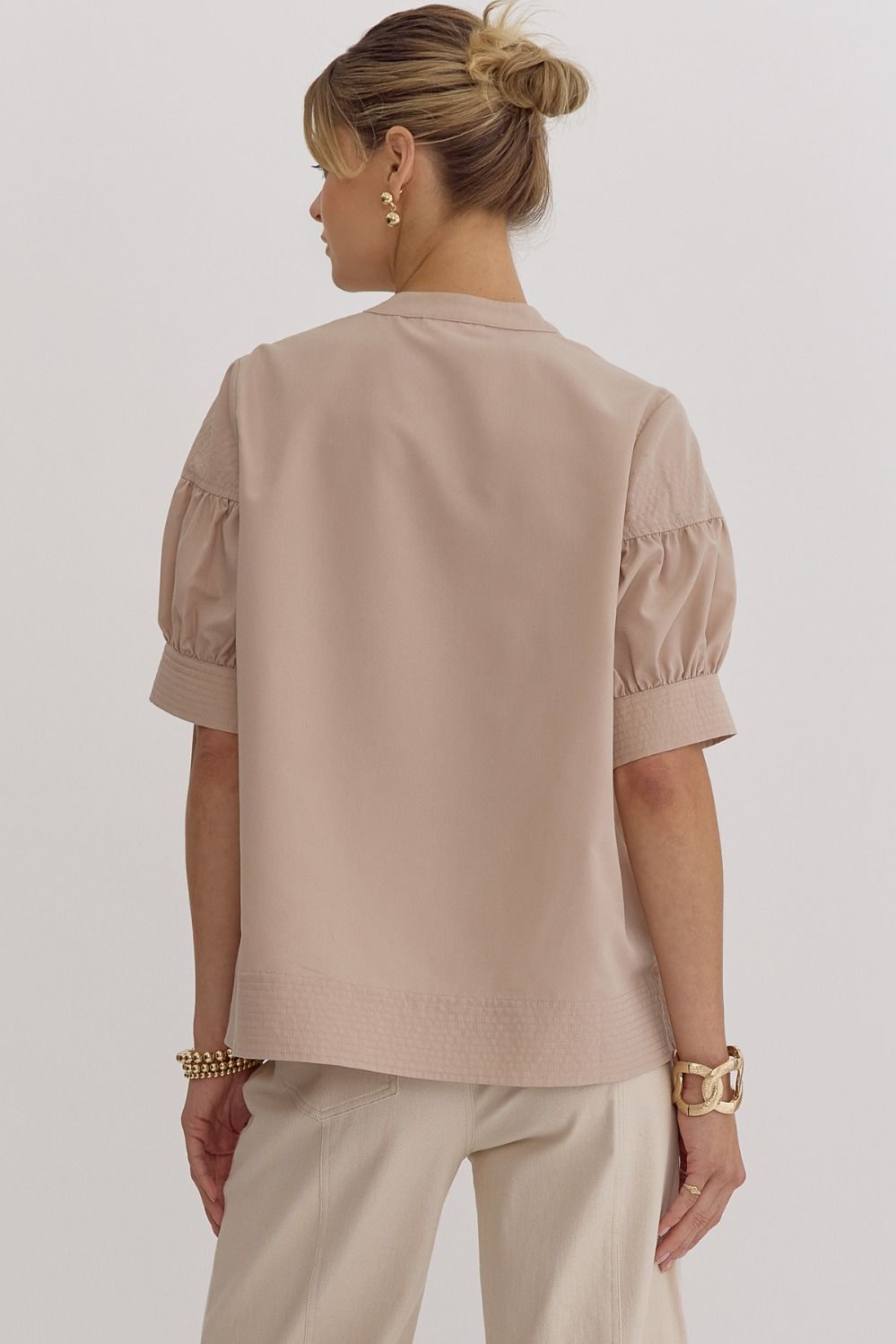 Tan Short Sleeve Top Featuring Stitch Detailing