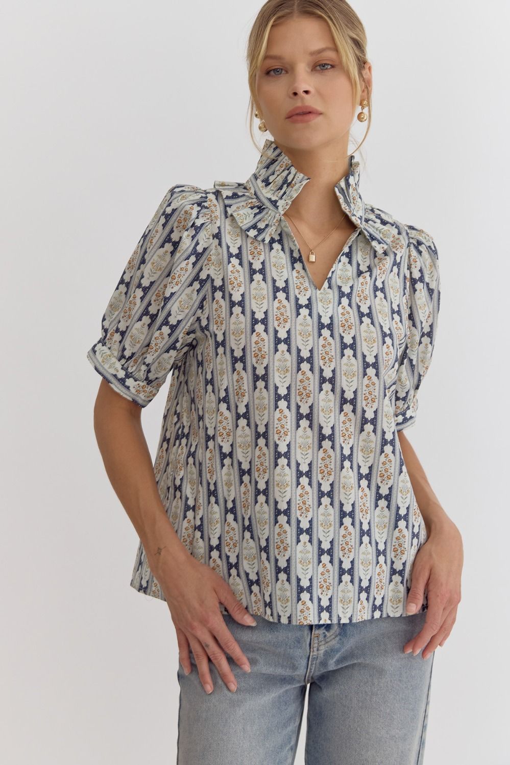 Printed puff ruffle collar