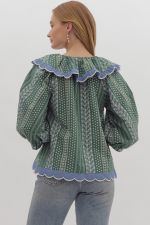 Forest Green & Blue Scallop Top