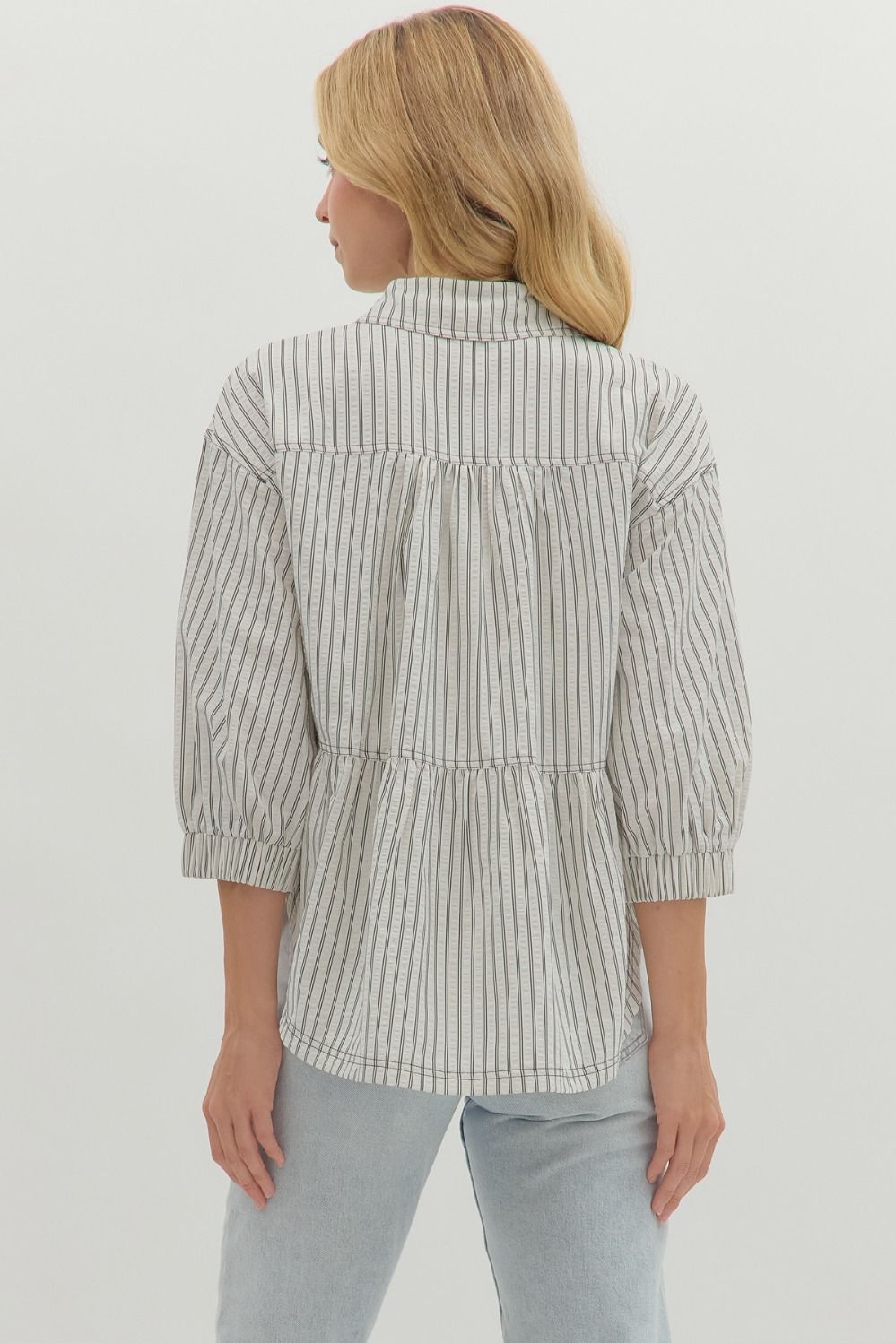 Ecru/Black Striped Collared Shirt