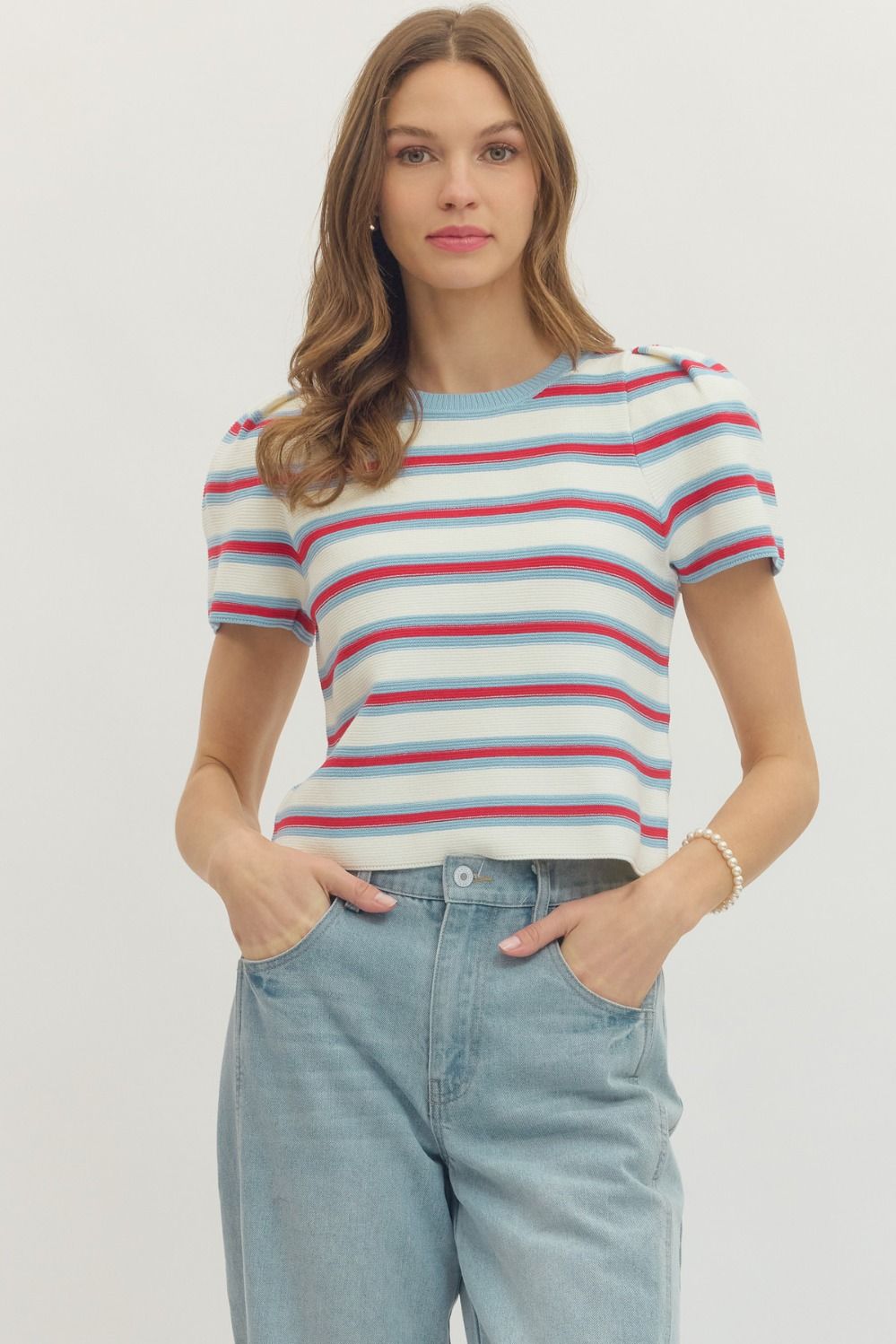 Puff Sleeve Knit Top Crew