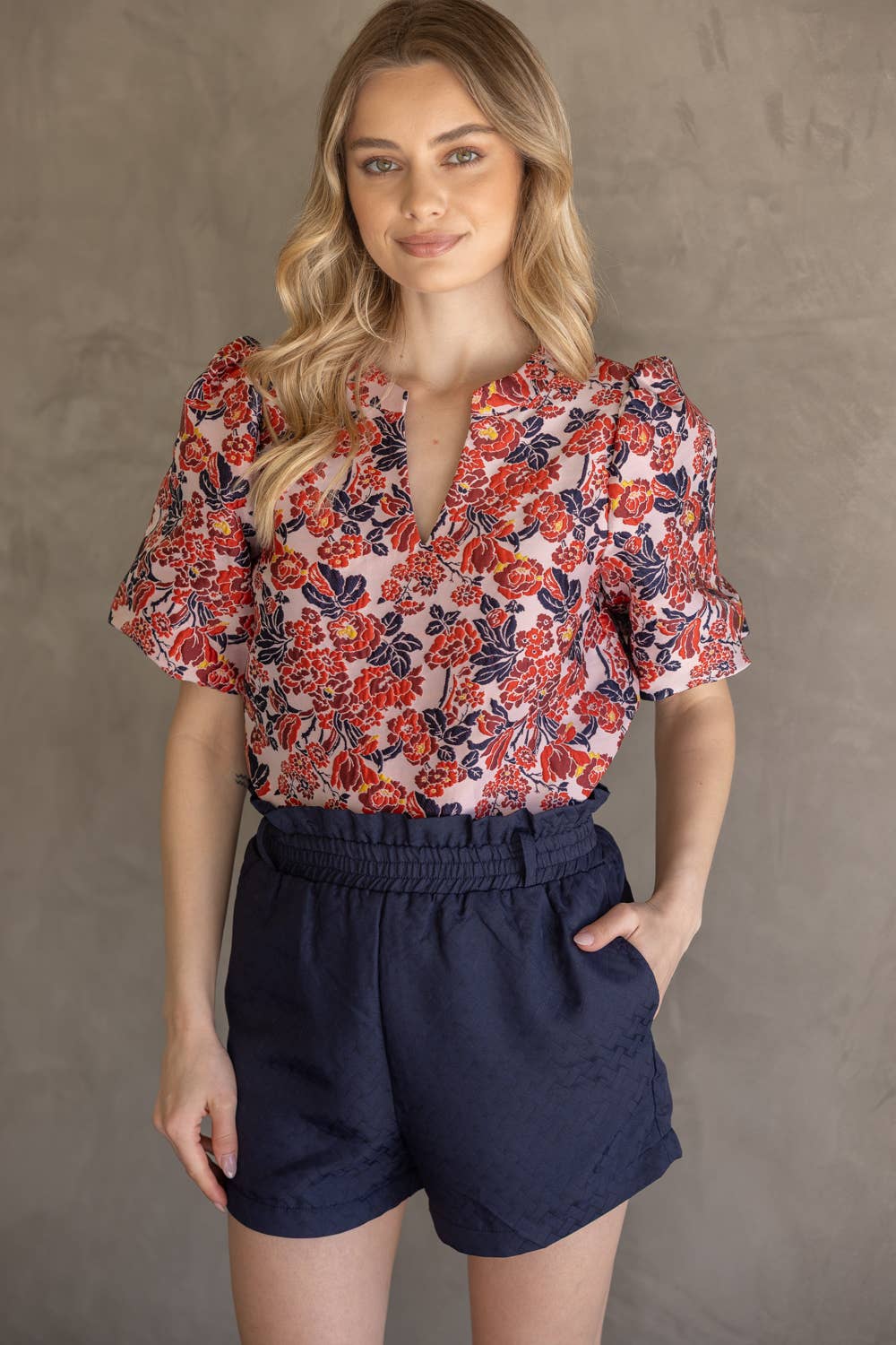 35776 Multi Color Floral Jaquard Top