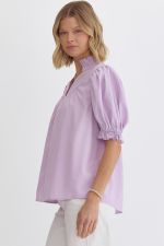 Lavender V-neck Puff Sleeve Top