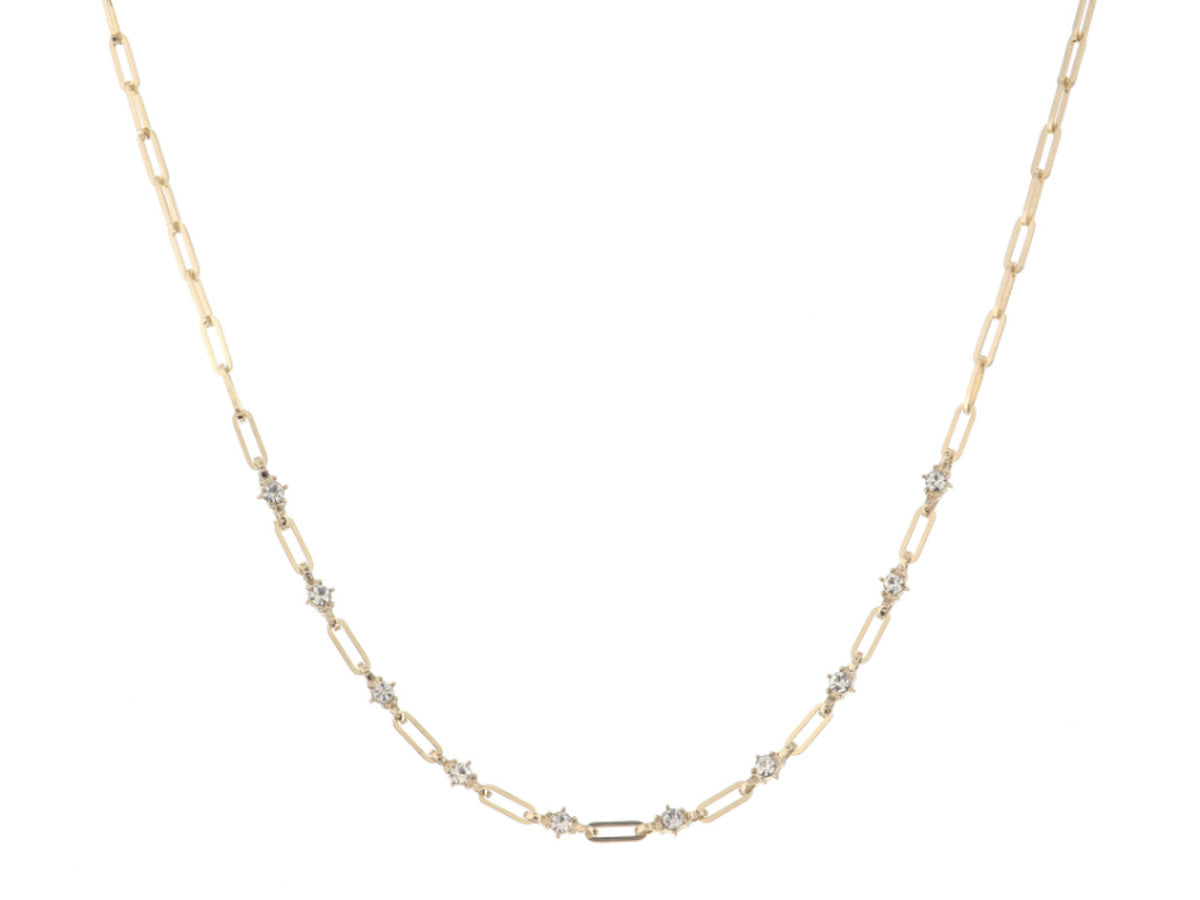 Gold Paperclip Chain with Crystal Stations