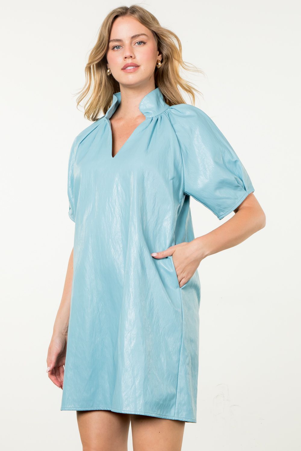 Short Sleeve Leather Midi Dress