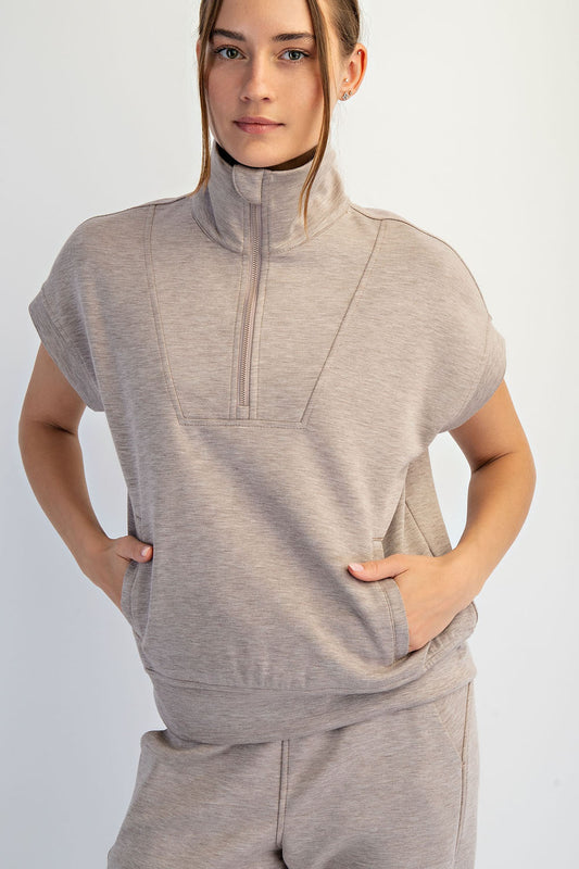 Taupe Poly Quarter Zip Pullover