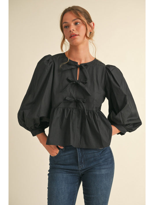 Black Bow Peplum Top