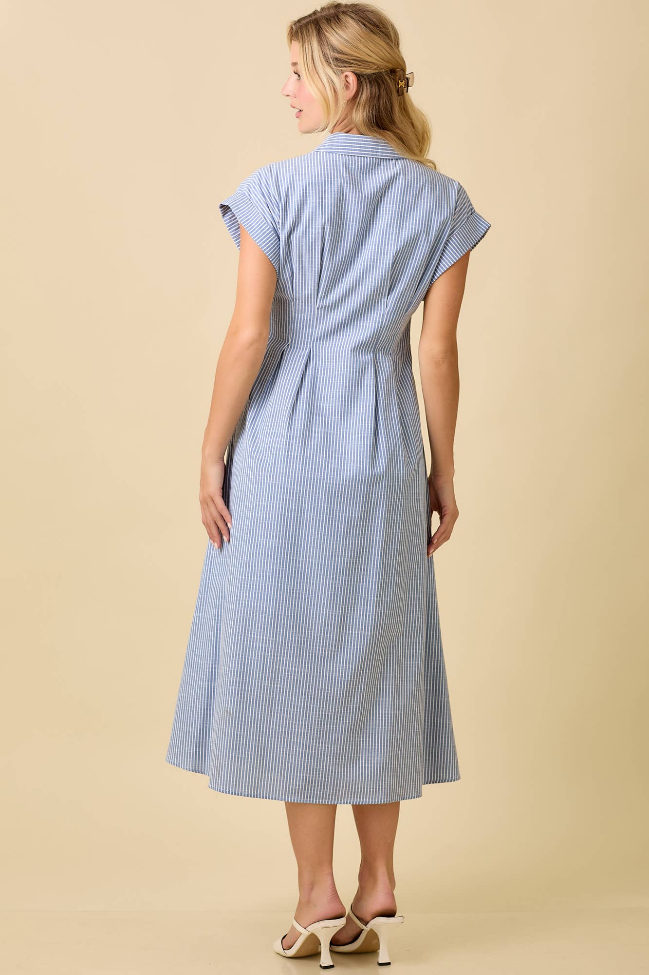 Button Up pleated Midi Shirt Dress