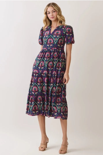 Puff Sleeve Floral Midi