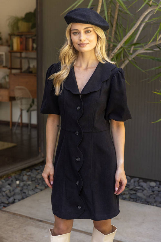 Scallop Detailed Button Down Mini Dress