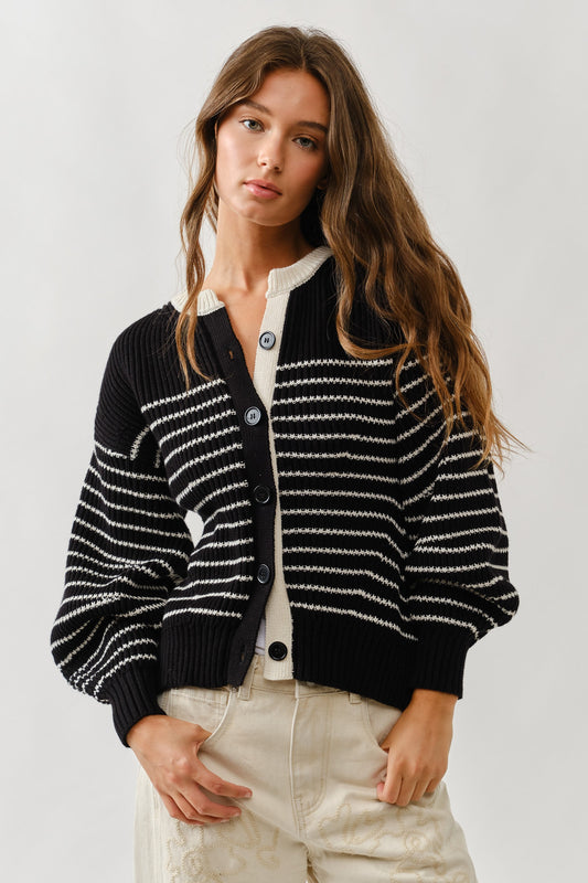 Black/Cream Stripe Sleeve Cardigan