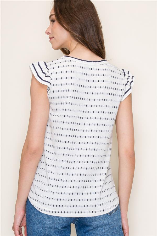 Ruffle Cap Sleeve Terry Stripe Top