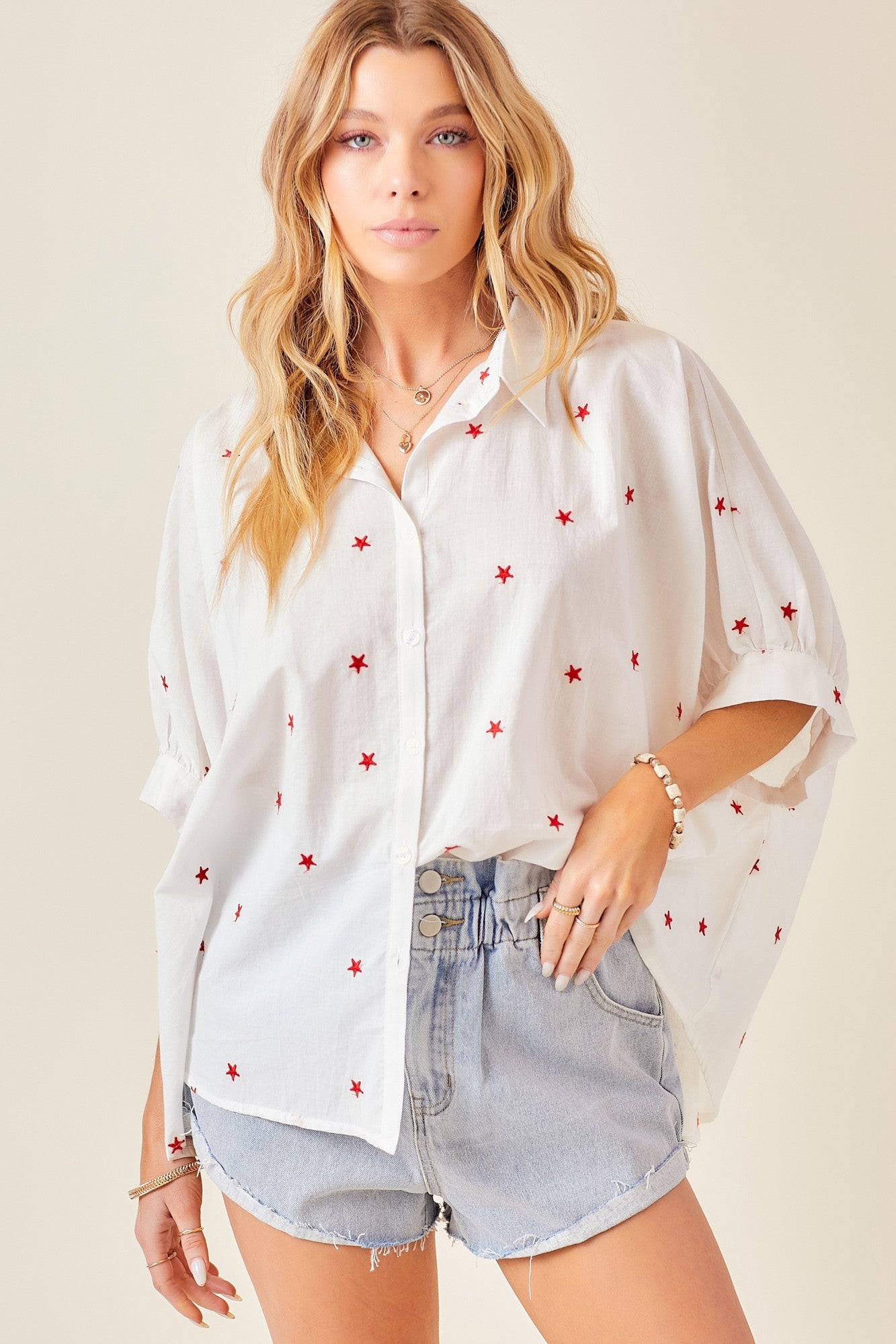 Star Embroidered Oversized Shirt