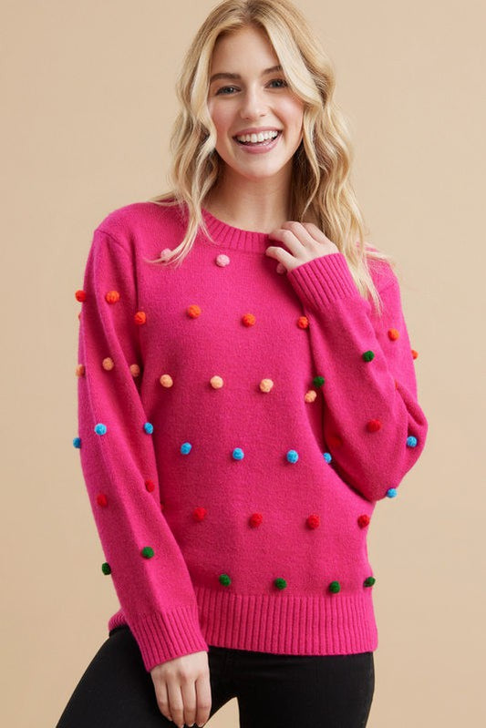 Hot Pink Pom Pom Sweater