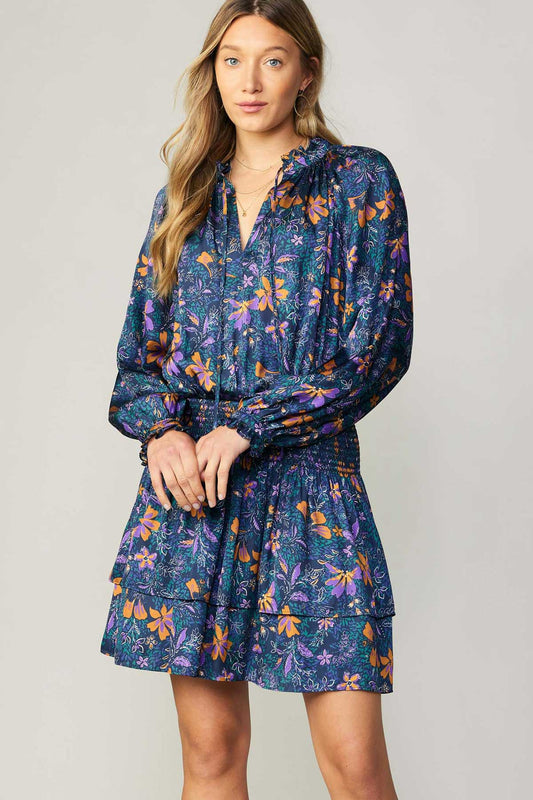 Long Sleeve Neck Dress Ruffled Cuff With Smock Detail